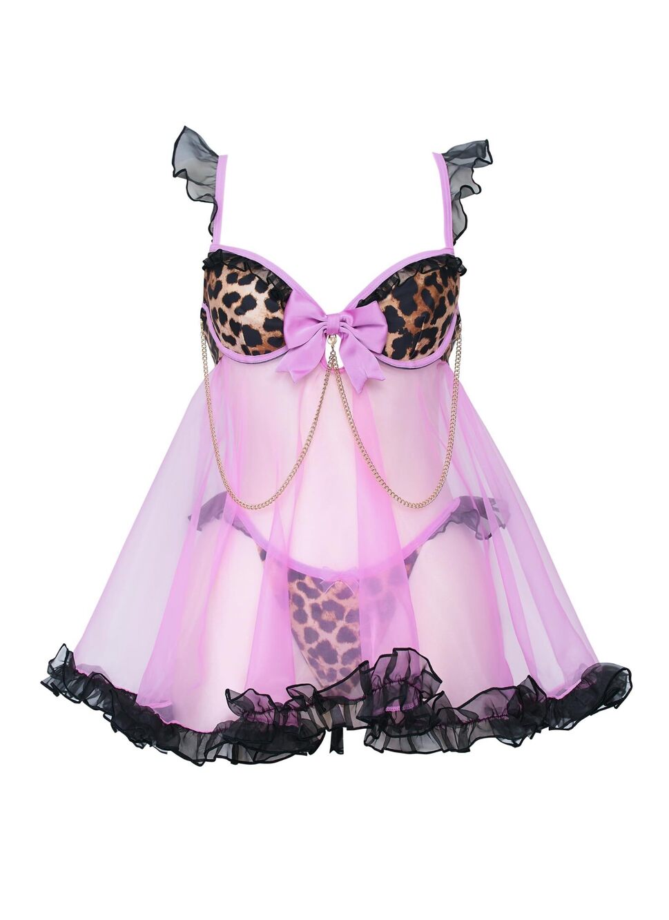7664 Gyaru Babydoll Lingerie Set – Kawaii Mesh Anime Cosplay Outfit –